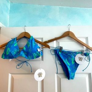 Princess Polly blue triangle top string bikini and matching bottoms with tags